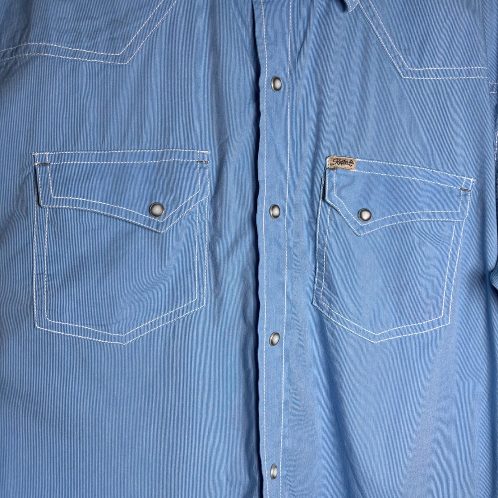 Rafter C Cowboy Collection Mens Blue White Pinstriped Western Pearl Snap Button - Picture 5 of 8